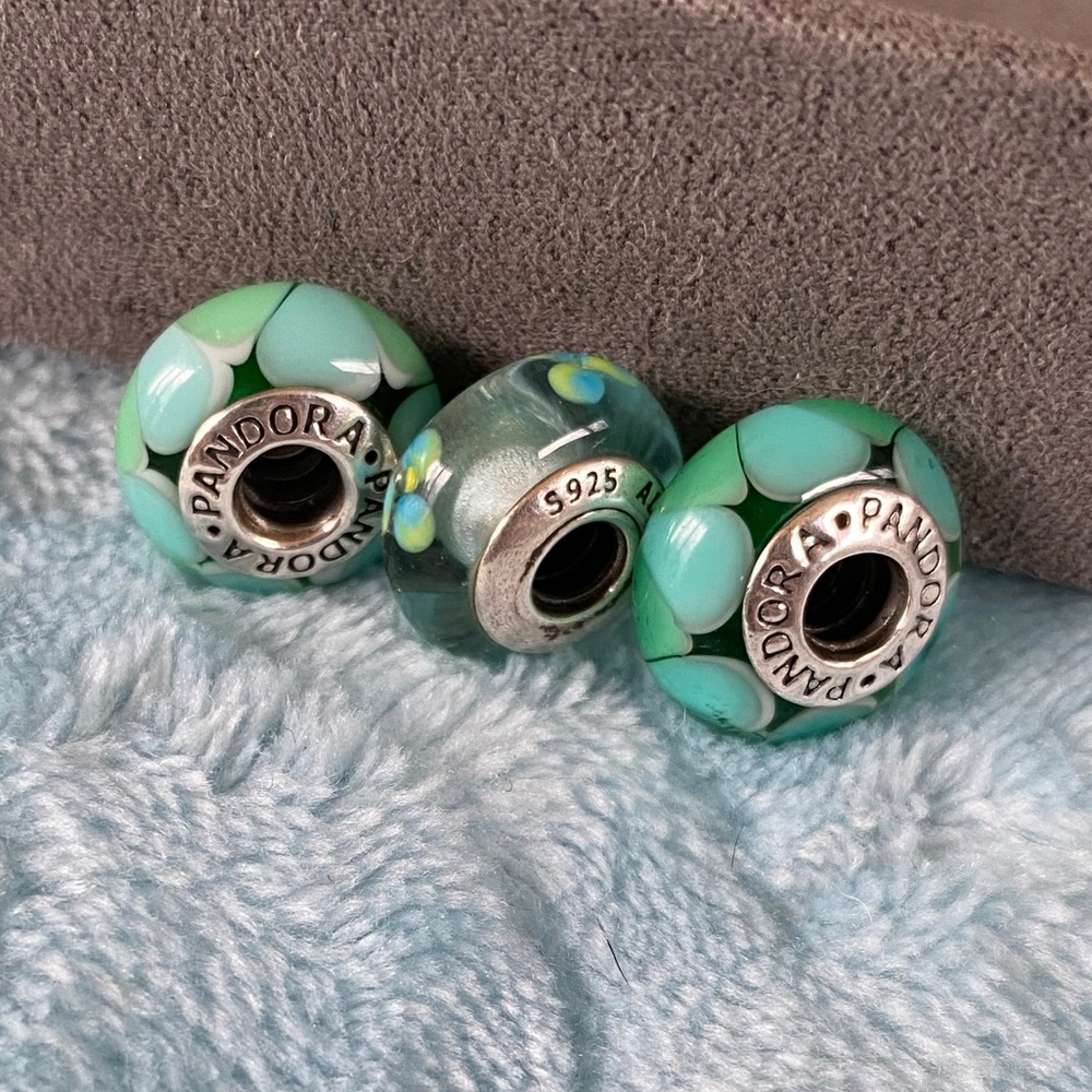 SET OF 3  Authentic Pandora Murano glass Beads